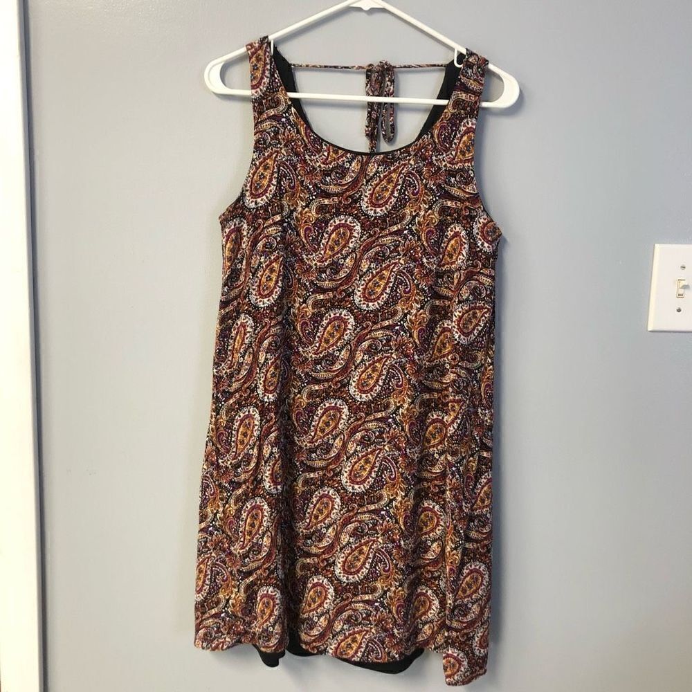bobeau womens size small sleeveless‎ paisley print dress lined earthtones